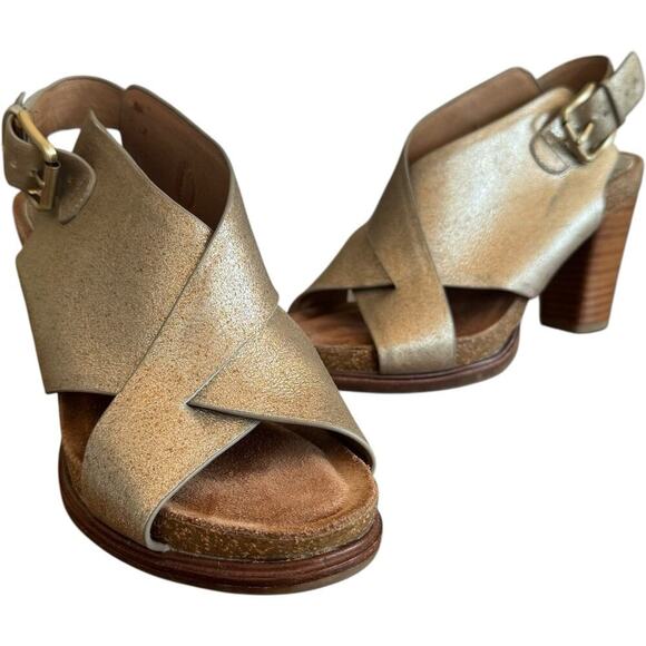 Sofft Cambria Leather Cross Strap Platform Slingback Sandals Gold Women's 6.5M - Picture 4 of 15